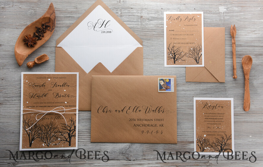 WEDDING INVITATIONS rustic / country / shabby chick Exceptional wedding invitations, shabby chic stationery, winter