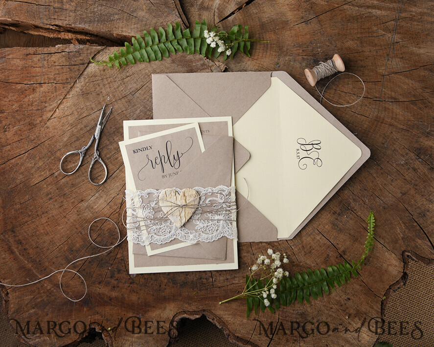 WEDDING INVITATIONS rustic / country / shabby chick Wedding invitations handmade, rustic eco invites