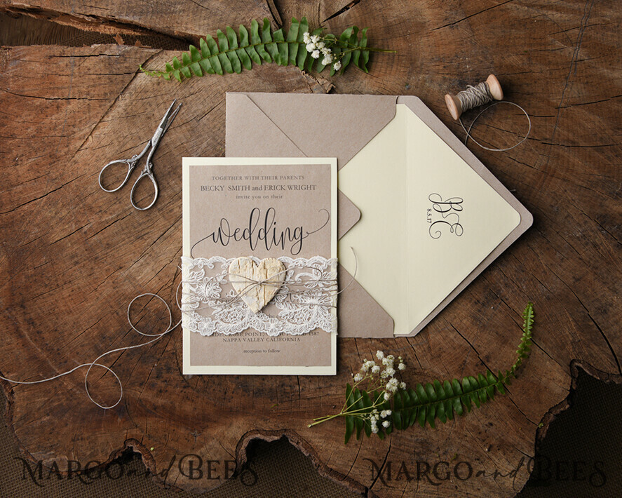 WEDDING INVITATIONS rustic / country / shabby chick Wedding invitations handmade, rustic eco invites