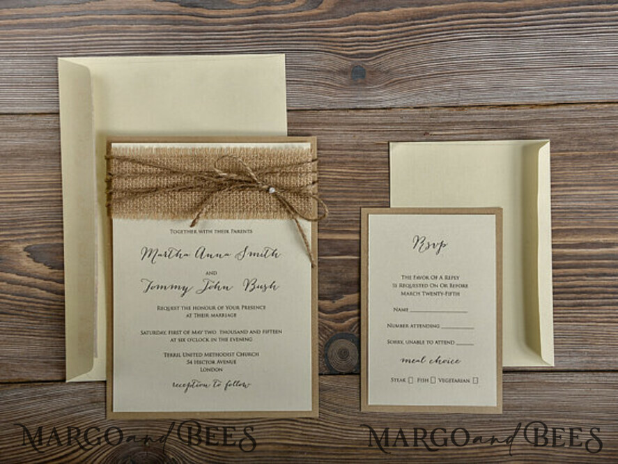 WEDDING INVITATIONS rustic / country / shabby chick Personalised Wedding invitations, rustic eco invites