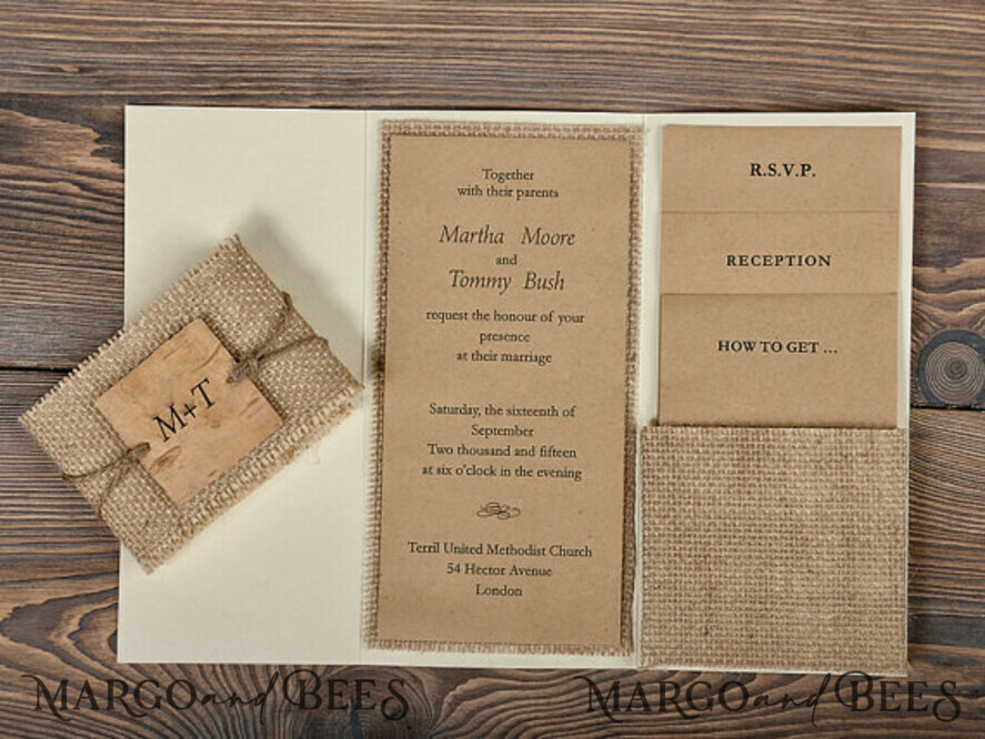 WEDDING INVITATIONS rustic / country / shabby chick The wedding invitations card burlap hessian invites