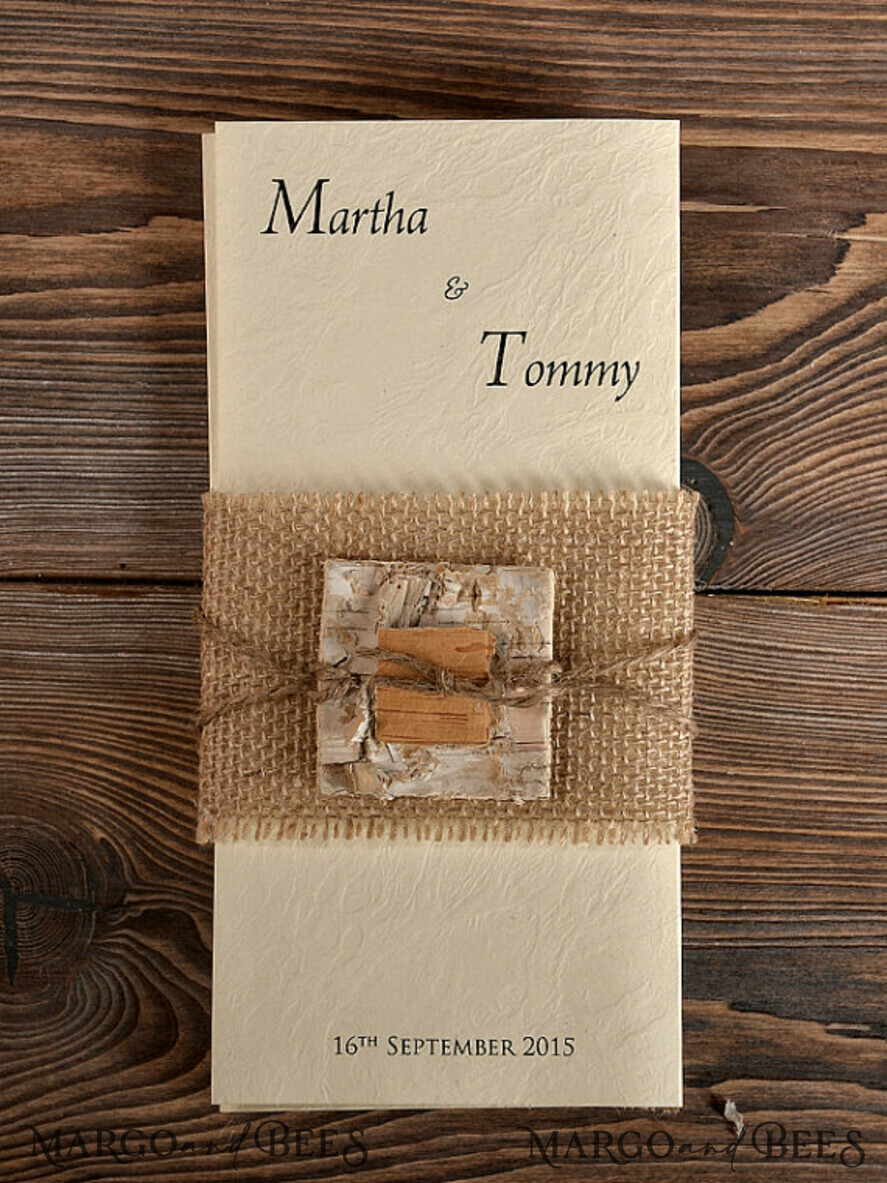 WEDDING INVITATIONS rustic / country / shabby chick Personalised Wedding invitations, burlap hessian invites