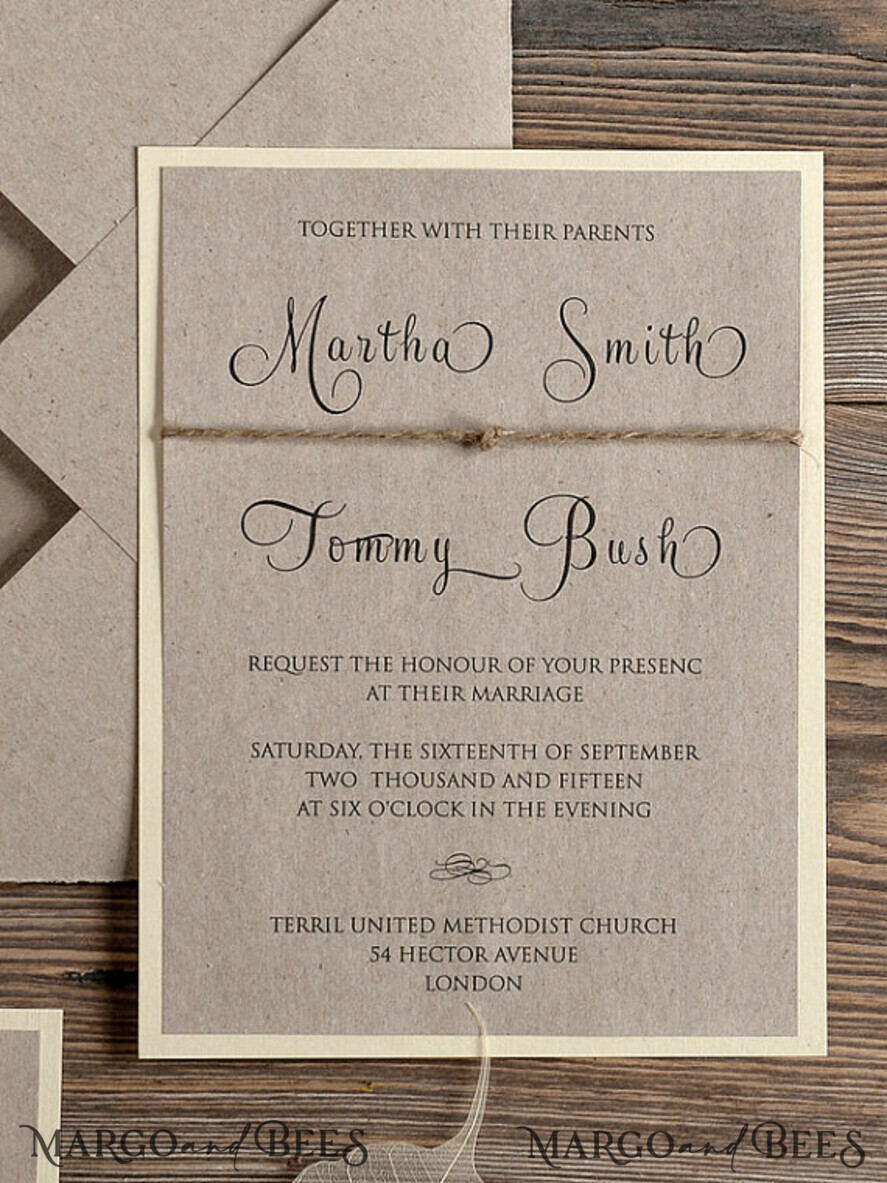 WEDDING INVITATIONS rustic / country / shabby chick Personalised Wedding invitations kraft rustic invites