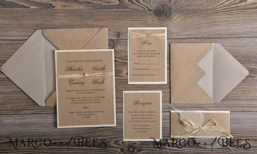 WEDDING INVITATIONS rustic / country / shabby chick Print wedding invitations eco kraft stationery