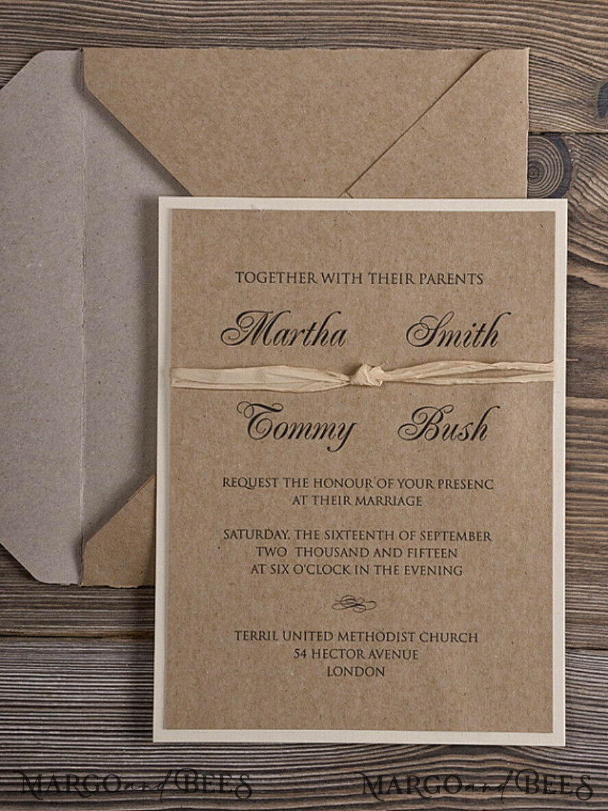 WEDDING INVITATIONS rustic / country / shabby chick Print wedding invitations eco kraft stationery