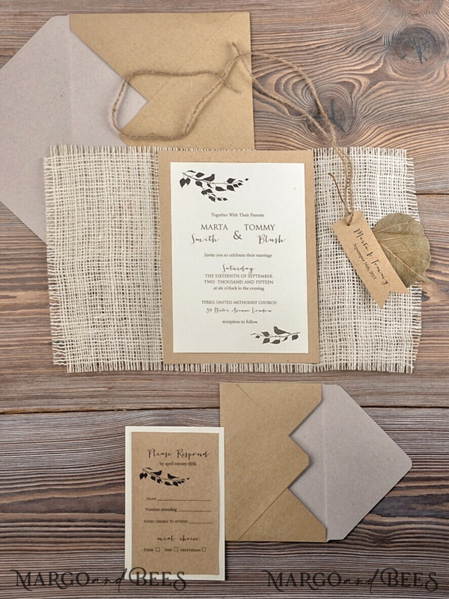 WEDDING INVITATIONS rustic / country / shabby chick Beautiful wedding invitations, burlap hessian invites