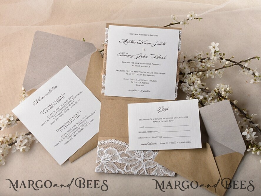 WEDDING INVITATIONS rustic / country / shabby chick Romantic Wedding invitations shabby chic stationery