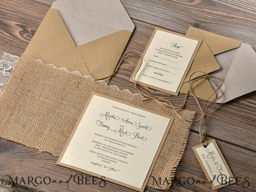WEDDING INVITATIONS rustic / country / shabby chick Wedding invitations custom colors, natural rustic stationery