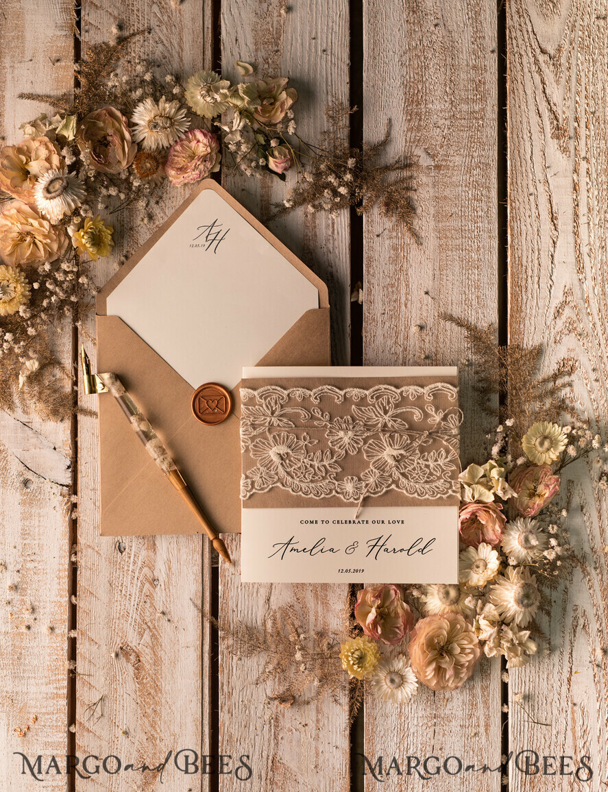 WEDDING INVITATIONS rustic / country / shabby chick Custom Wedding invitations shabby chic stationery