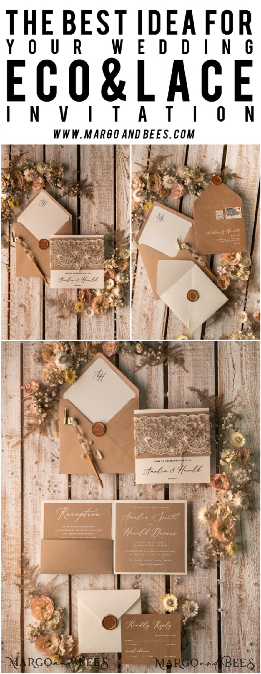 WEDDING INVITATIONS rustic / country / shabby chick Custom Wedding invitations shabby chic stationery
