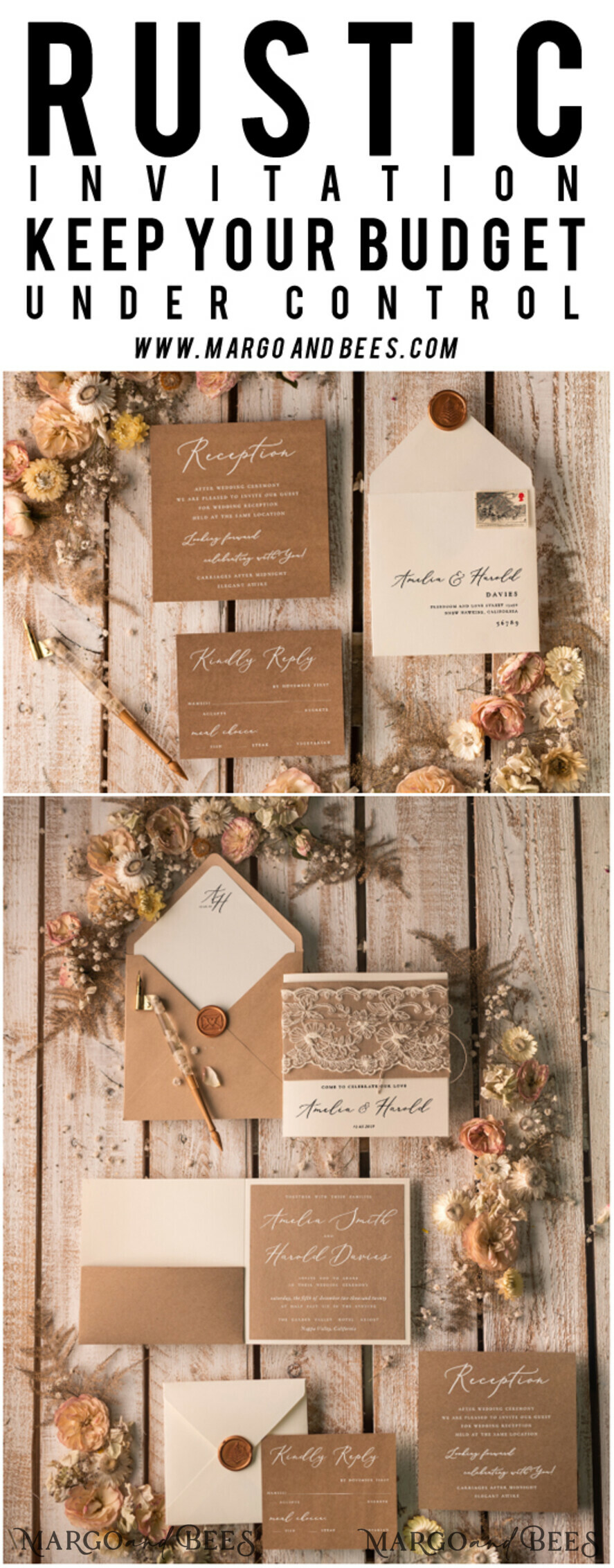 WEDDING INVITATIONS rustic / country / shabby chick Custom Wedding invitations shabby chic stationery