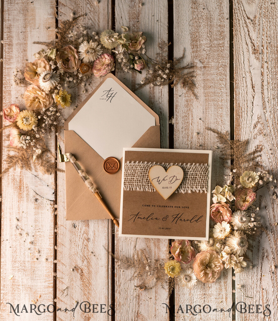 WEDDING INVITATIONS rustic / country / shabby chick Bespoke wedding invitation, burlap hessian invites