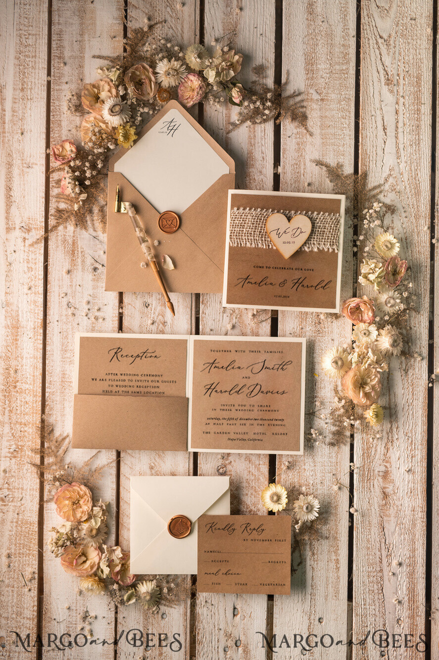 WEDDING INVITATIONS rustic / country / shabby chick Bespoke wedding invitation, burlap hessian invites