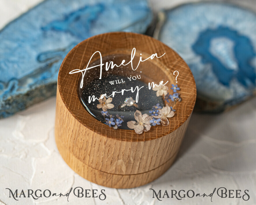 SAMPLING SERVICE Epoxy Wedding rings Box Elegant Epoxy Wedding Ring Box, Customized Resin Ring Box With Engraving, Minimalistic Real Flower Wedding Ring Box With Velvet, Rustic Wedding Stationery