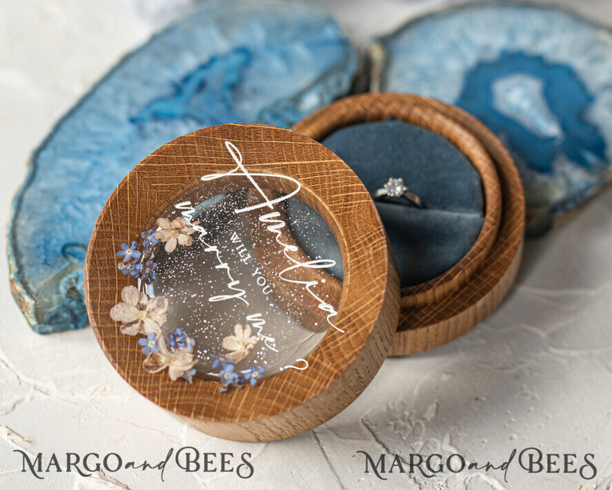SAMPLING SERVICE Epoxy Wedding rings Box Elegant Epoxy Wedding Ring Box, Customized Resin Ring Box With Engraving, Minimalistic Real Flower Wedding Ring Box With Velvet, Rustic Wedding Stationery