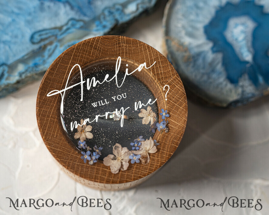 SAMPLING SERVICE Epoxy Wedding rings Box Elegant Epoxy Wedding Ring Box, Customized Resin Ring Box With Engraving, Minimalistic Real Flower Wedding Ring Box With Velvet, Rustic Wedding Stationery