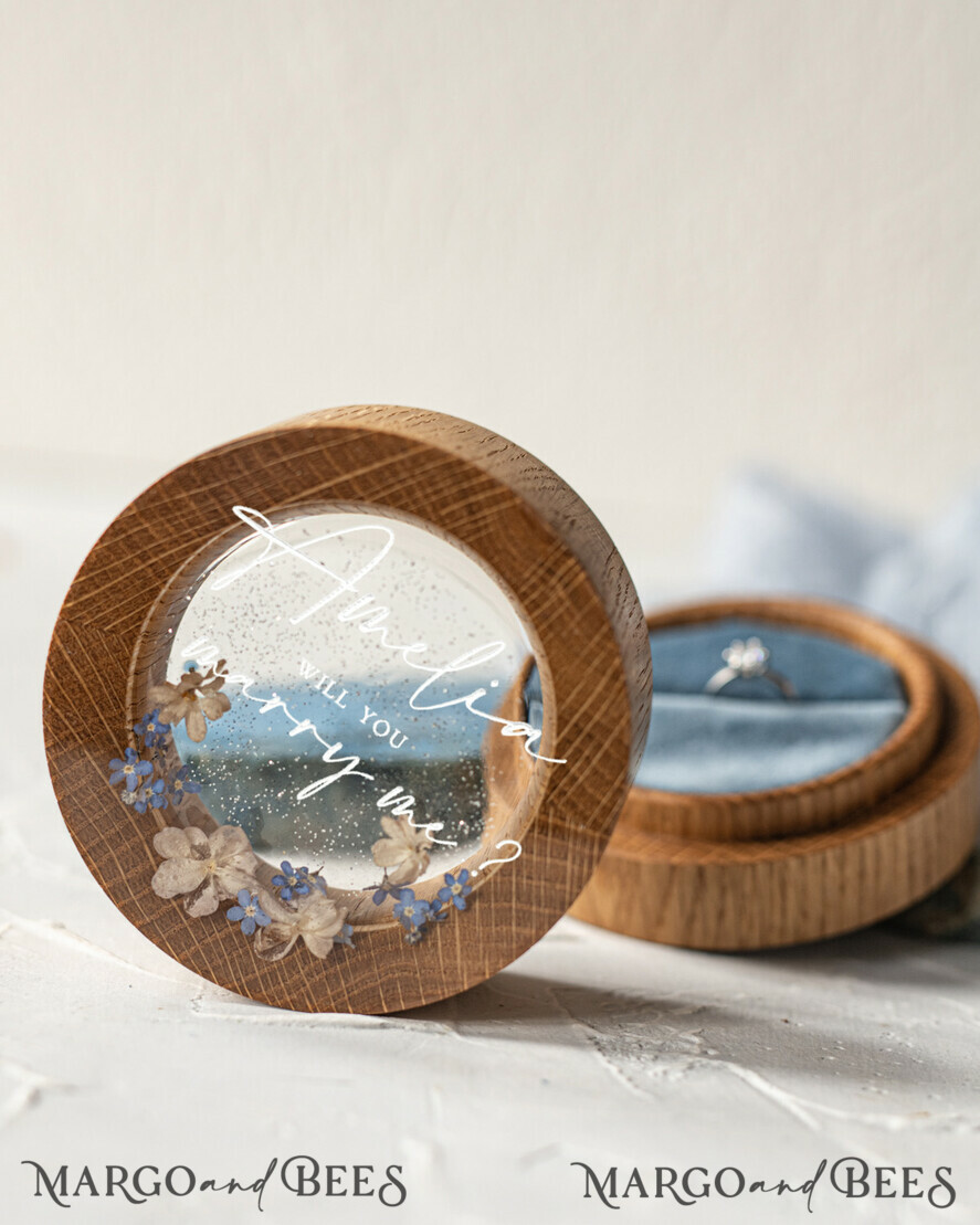 SAMPLING SERVICE Epoxy Wedding rings Box Elegant Epoxy Wedding Ring Box, Customized Resin Ring Box With Engraving, Minimalistic Real Flower Wedding Ring Box With Velvet, Rustic Wedding Stationery