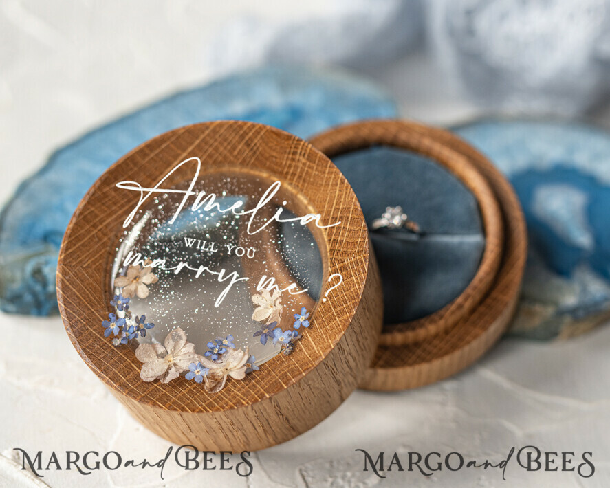SAMPLING SERVICE Epoxy Wedding rings Box Elegant Epoxy Wedding Ring Box, Customized Resin Ring Box With Engraving, Minimalistic Real Flower Wedding Ring Box With Velvet, Rustic Wedding Stationery