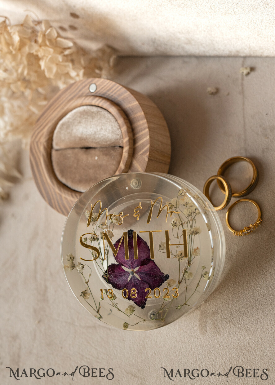 RING BEARER BOXES & PILLOWS Epoxy Wedding rings Box epoxy resin and wood wedding ring box for ceremony, Boho Epoxy Wedding Ring Boxes his hers, Transparent Epoxy dubble Ring Box for wedding, Wood resin flowers Marriage Proposal Ring Box