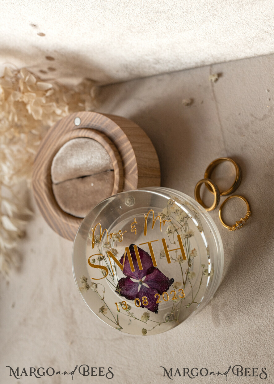 RING BEARER BOXES & PILLOWS Epoxy Wedding rings Box epoxy resin and wood wedding ring box for ceremony, Boho Epoxy Wedding Ring Boxes his hers, Transparent Epoxy dubble Ring Box for wedding, Wood resin flowers Marriage Proposal Ring Box