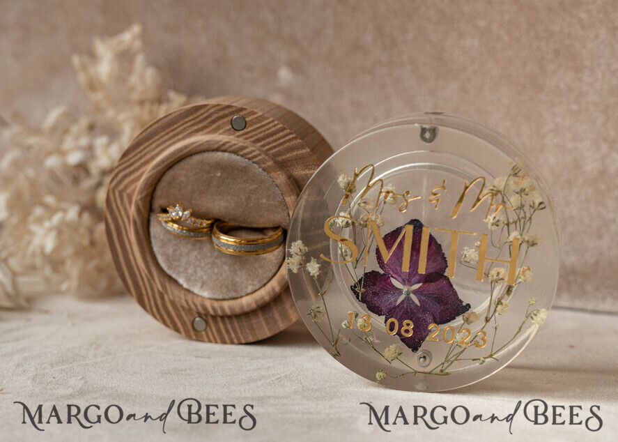 RING BEARER BOXES & PILLOWS Epoxy Wedding rings Box epoxy resin and wood wedding ring box for ceremony, Boho Epoxy Wedding Ring Boxes his hers, Transparent Epoxy dubble Ring Box for wedding, Wood resin flowers Marriage Proposal Ring Box