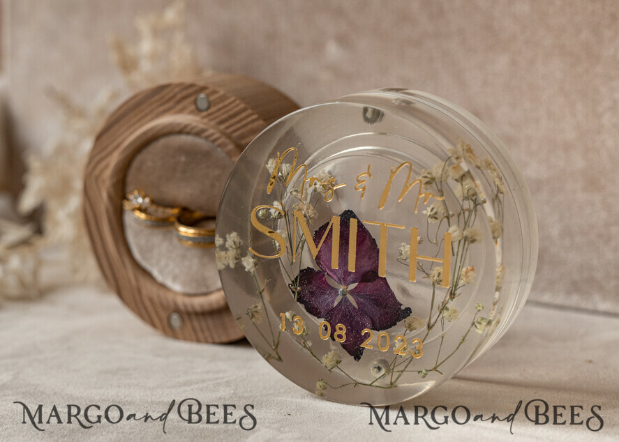 RING BEARER BOXES & PILLOWS Epoxy Wedding rings Box epoxy resin and wood wedding ring box for ceremony, Boho Epoxy Wedding Ring Boxes his hers, Transparent Epoxy dubble Ring Box for wedding, Wood resin flowers Marriage Proposal Ring Box