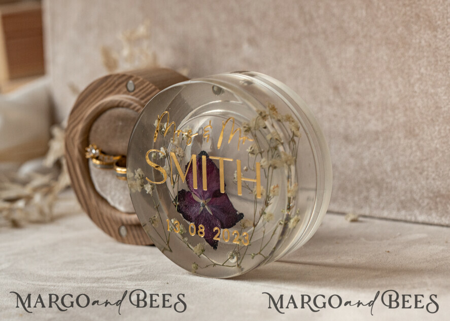 RING BEARER BOXES & PILLOWS Epoxy Wedding rings Box epoxy resin and wood wedding ring box for ceremony, Boho Epoxy Wedding Ring Boxes his hers, Transparent Epoxy dubble Ring Box for wedding, Wood resin flowers Marriage Proposal Ring Box