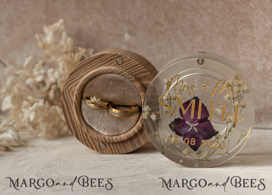 RING BEARER BOXES & PILLOWS Epoxy Wedding rings Box epoxy resin and wood wedding ring box for ceremony, Boho Epoxy Wedding Ring Boxes his hers, Transparent Epoxy dubble Ring Box for wedding, Wood resin flowers Marriage Proposal Ring Box