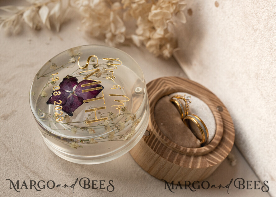 RING BEARER BOXES & PILLOWS Epoxy Wedding rings Box epoxy resin and wood wedding ring box for ceremony, Boho Epoxy Wedding Ring Boxes his hers, Transparent Epoxy dubble Ring Box for wedding, Wood resin flowers Marriage Proposal Ring Box