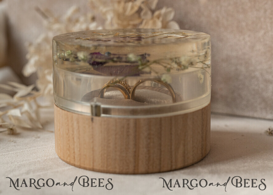 RING BEARER BOXES & PILLOWS Epoxy Wedding rings Box epoxy resin and wood wedding ring box for ceremony, Boho Epoxy Wedding Ring Boxes his hers, Transparent Epoxy dubble Ring Box for wedding, Wood resin flowers Marriage Proposal Ring Box