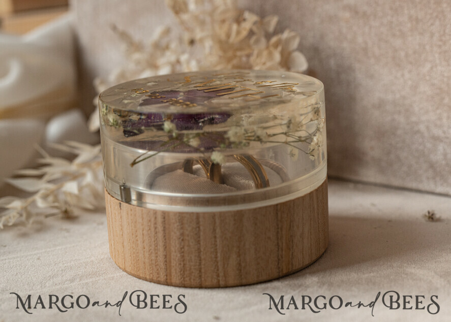 RING BEARER BOXES & PILLOWS Epoxy Wedding rings Box epoxy resin and wood wedding ring box for ceremony, Boho Epoxy Wedding Ring Boxes his hers, Transparent Epoxy dubble Ring Box for wedding, Wood resin flowers Marriage Proposal Ring Box