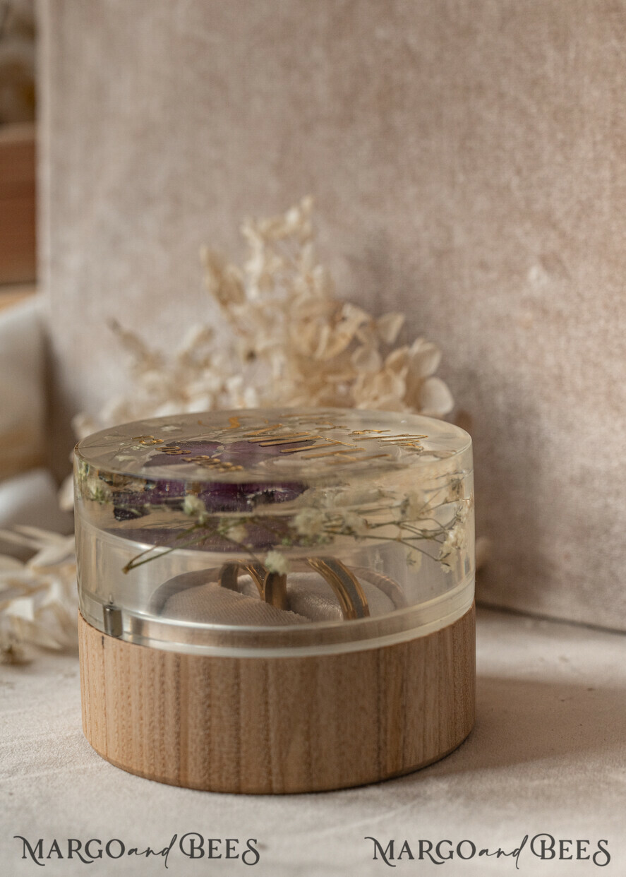 RING BEARER BOXES & PILLOWS Epoxy Wedding rings Box epoxy resin and wood wedding ring box for ceremony, Boho Epoxy Wedding Ring Boxes his hers, Transparent Epoxy dubble Ring Box for wedding, Wood resin flowers Marriage Proposal Ring Box