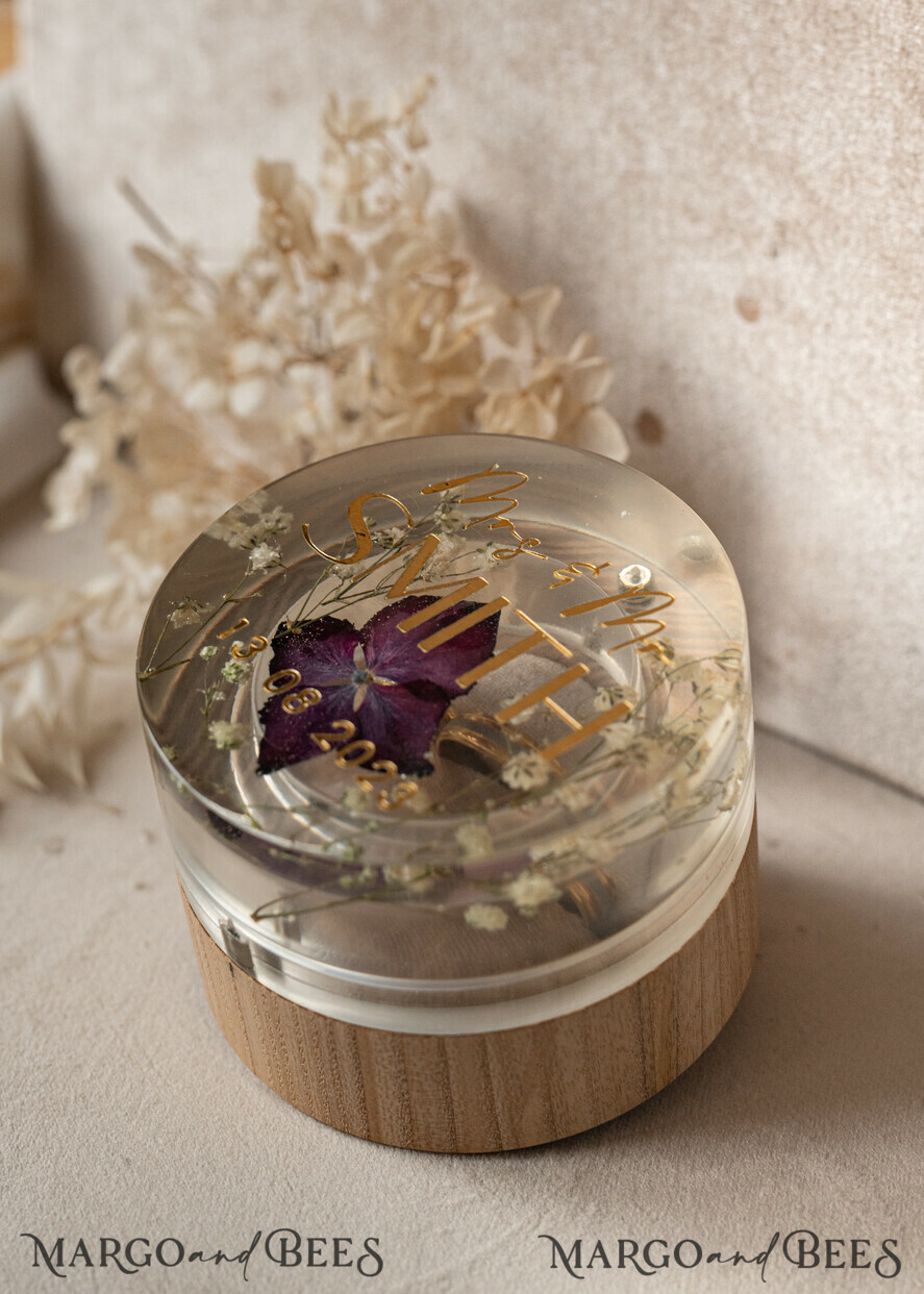 RING BEARER BOXES & PILLOWS Epoxy Wedding rings Box epoxy resin and wood wedding ring box for ceremony, Boho Epoxy Wedding Ring Boxes his hers, Transparent Epoxy dubble Ring Box for wedding, Wood resin flowers Marriage Proposal Ring Box