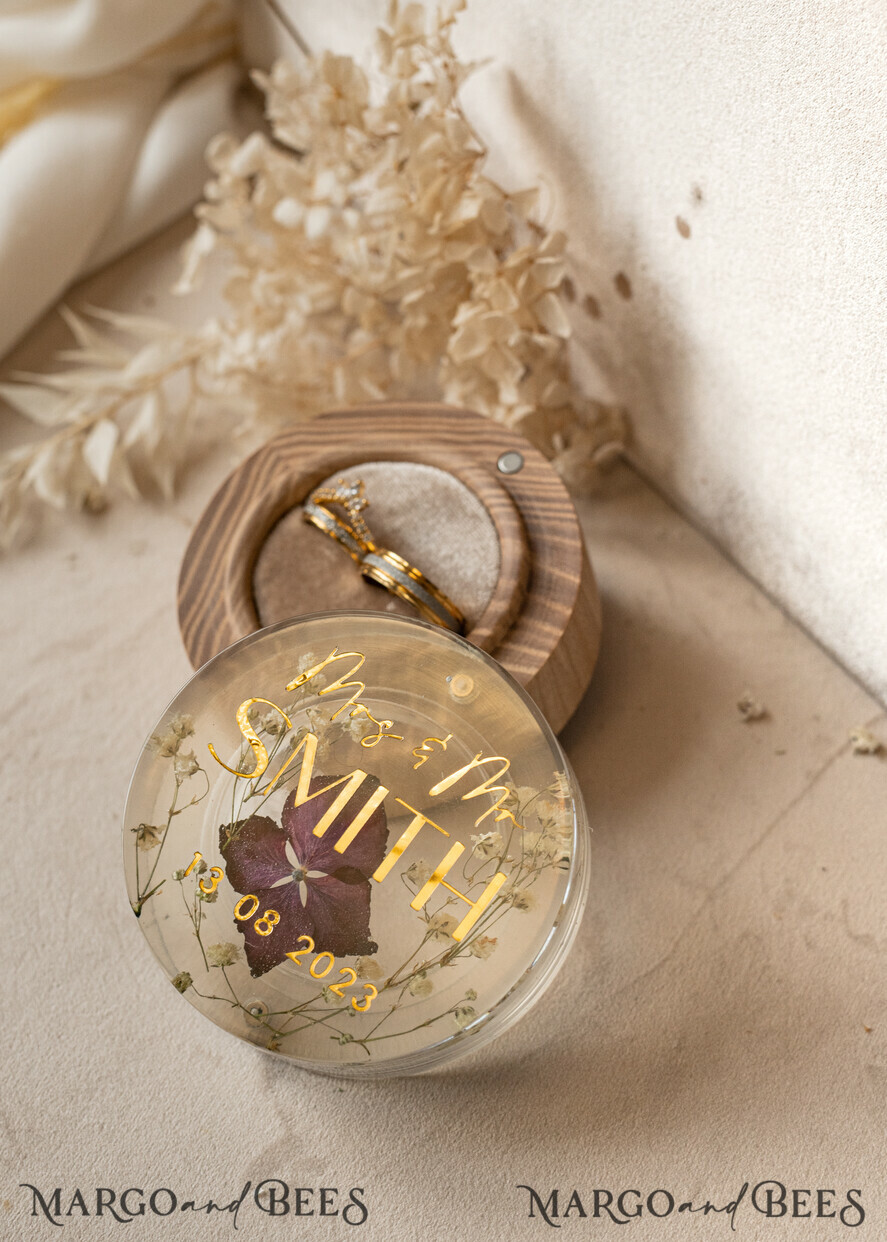 RING BEARER BOXES & PILLOWS Epoxy Wedding rings Box epoxy resin and wood wedding ring box for ceremony, Boho Epoxy Wedding Ring Boxes his hers, Transparent Epoxy dubble Ring Box for wedding, Wood resin flowers Marriage Proposal Ring Box