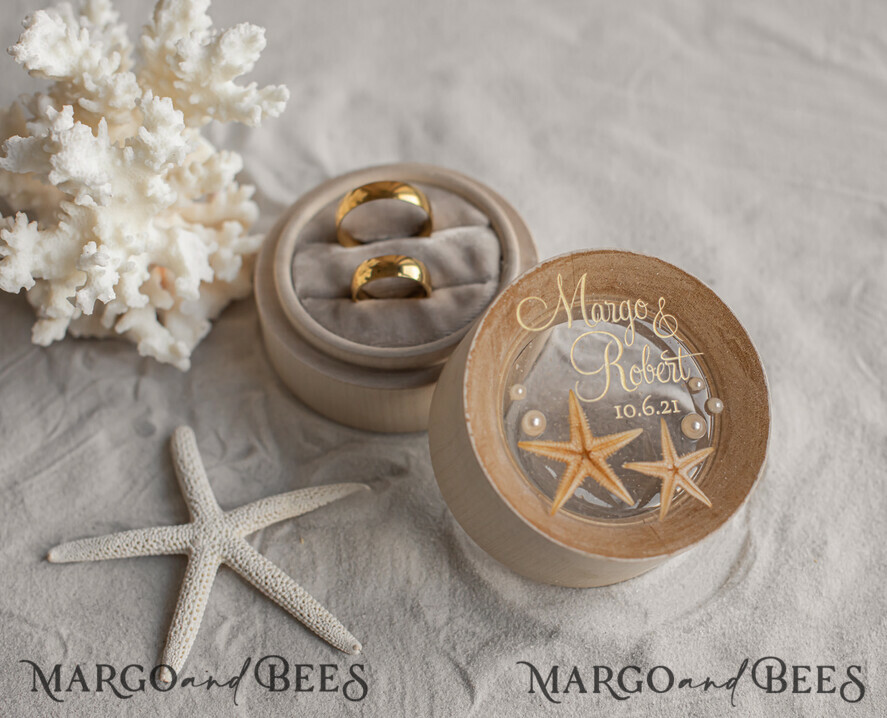 RING BEARER BOXES & PILLOWS Epoxy Wedding rings Box wedding beach ring Box, engraved wedding ring box • personalised rustic ring box • real Starfish luxury ring box