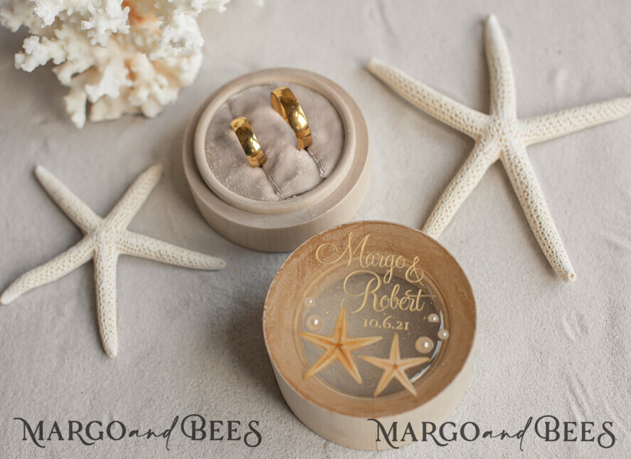 RING BEARER BOXES & PILLOWS Epoxy Wedding rings Box wedding beach ring Box, engraved wedding ring box • personalised rustic ring box • real Starfish luxury ring box