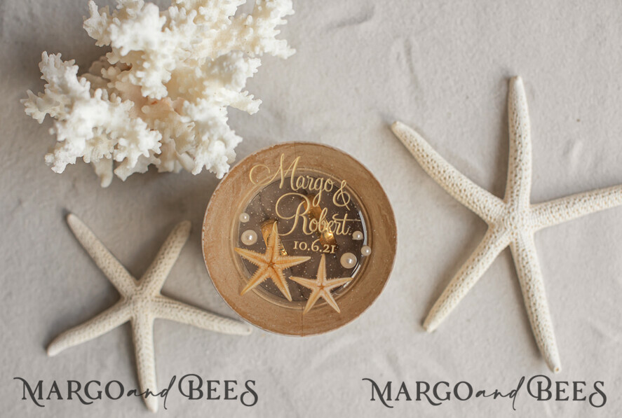 RING BEARER BOXES & PILLOWS Epoxy Wedding rings Box wedding beach ring Box, engraved wedding ring box • personalised rustic ring box • real Starfish luxury ring box