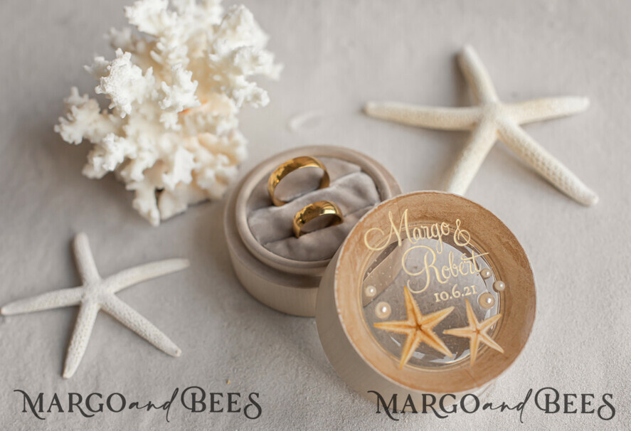 RING BEARER BOXES & PILLOWS Epoxy Wedding rings Box wedding beach ring Box, engraved wedding ring box • personalised rustic ring box • real Starfish luxury ring box