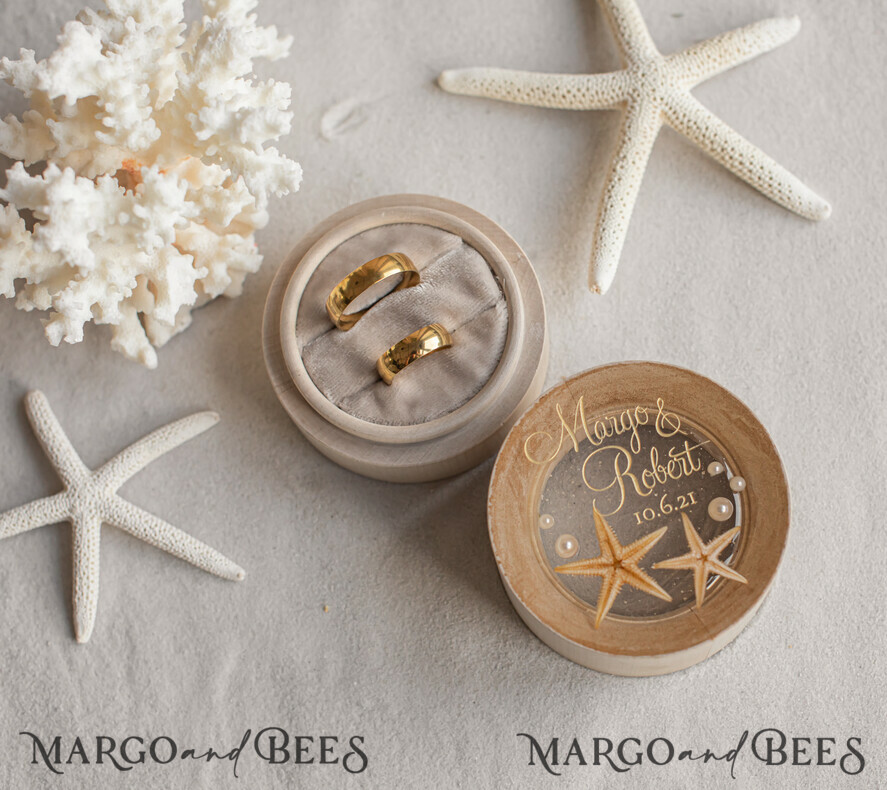 RING BEARER BOXES & PILLOWS Epoxy Wedding rings Box wedding beach ring Box, engraved wedding ring box • personalised rustic ring box • real Starfish luxury ring box