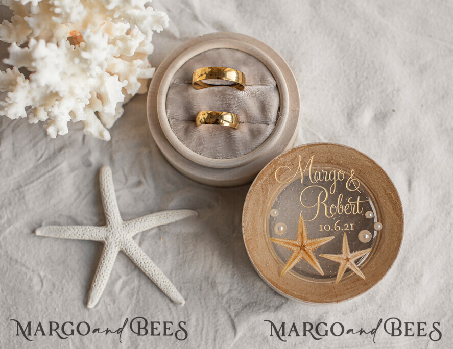 RING BEARER BOXES & PILLOWS Epoxy Wedding rings Box wedding beach ring Box, engraved wedding ring box • personalised rustic ring box • real Starfish luxury ring box