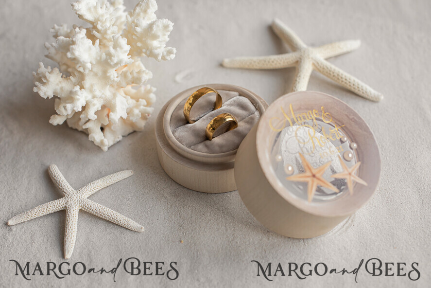 RING BEARER BOXES & PILLOWS Epoxy Wedding rings Box wedding beach ring Box, engraved wedding ring box • personalised rustic ring box • real Starfish luxury ring box