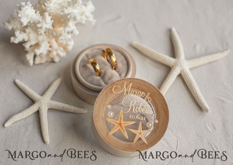 RING BEARER BOXES & PILLOWS Epoxy Wedding rings Box wedding beach ring Box, engraved wedding ring box • personalised rustic ring box • real Starfish luxury ring box