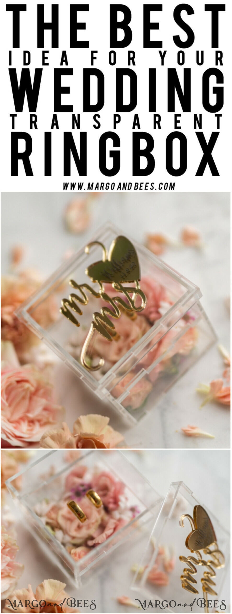 RING BEARER BOXES & PILLOWS Epoxy Wedding rings Box Clear Acryl wedding bearers, Gold glam wedding ring box • handmade ring bearer box • Mirror Gold luxury ring box