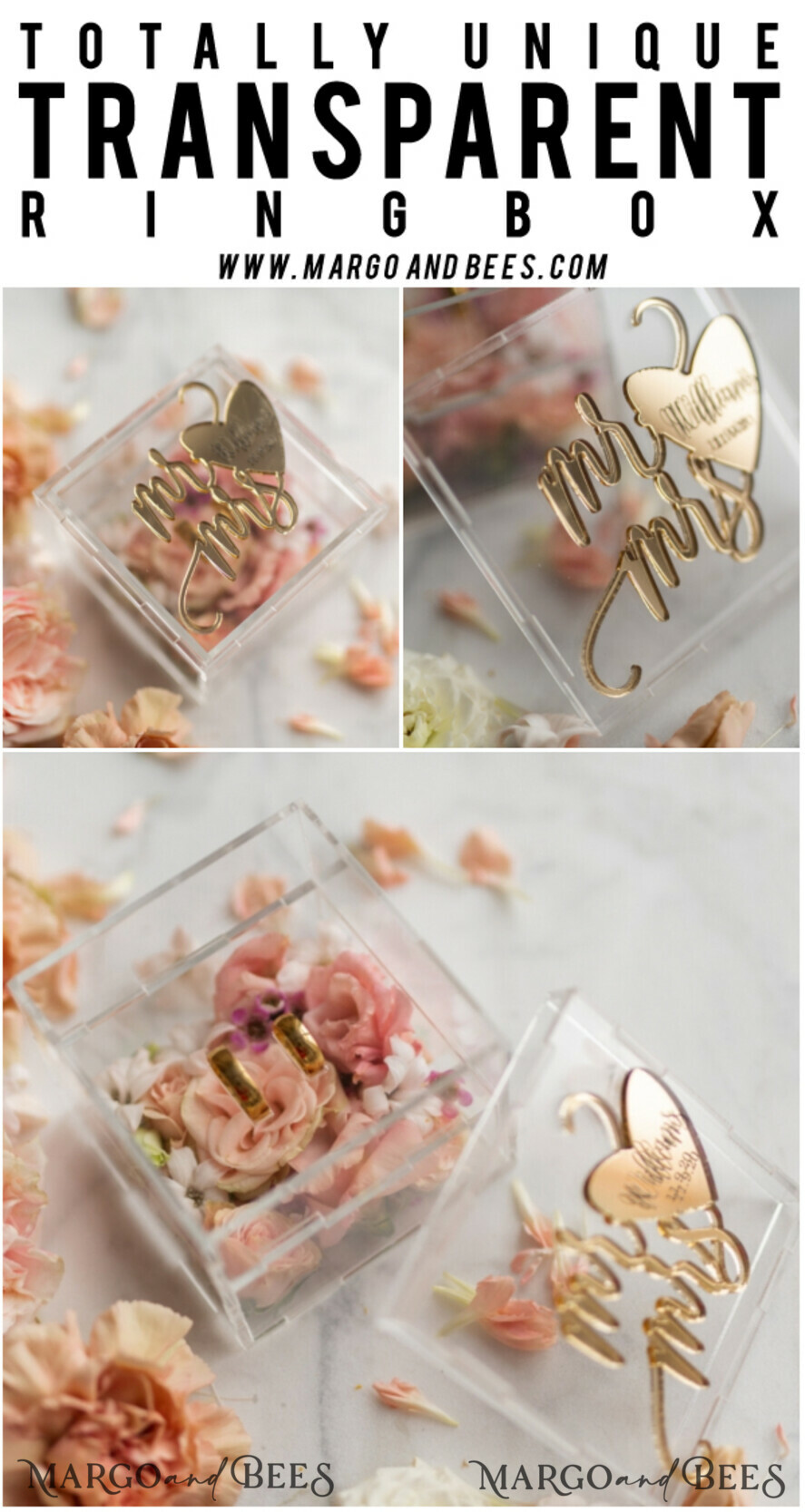RING BEARER BOXES & PILLOWS Epoxy Wedding rings Box Clear Acryl wedding bearers, Gold glam wedding ring box • handmade ring bearer box • Mirror Gold luxury ring box