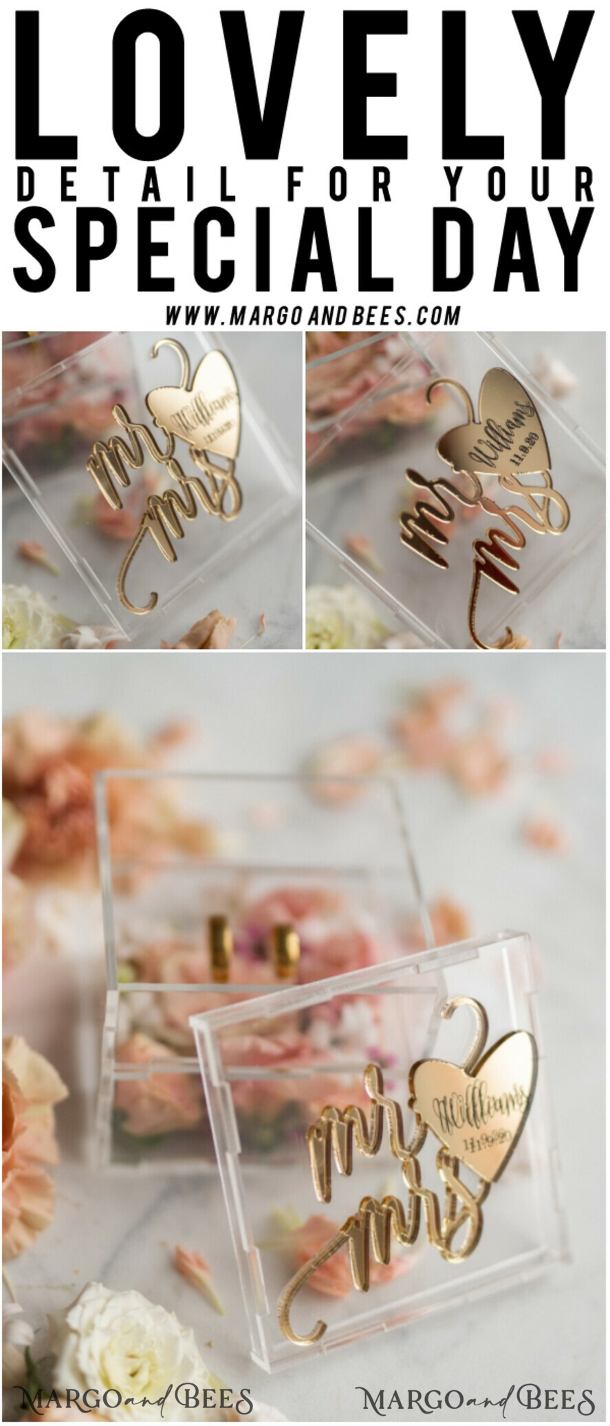 RING BEARER BOXES & PILLOWS Epoxy Wedding rings Box Clear Acryl wedding bearers, Gold glam wedding ring box • handmade ring bearer box • Mirror Gold luxury ring box