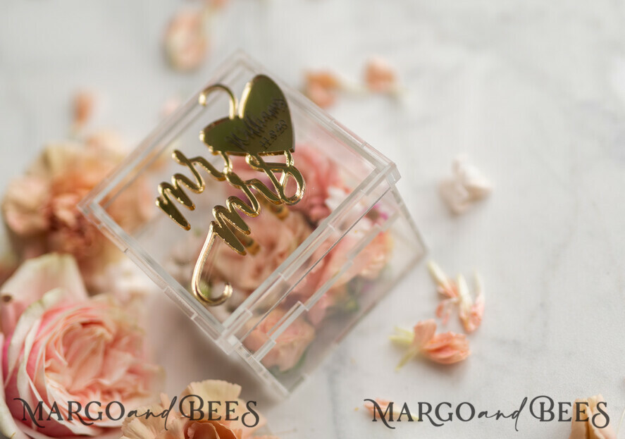 RING BEARER BOXES & PILLOWS Epoxy Wedding rings Box Clear Acryl wedding bearers, Gold glam wedding ring box • handmade ring bearer box • Mirror Gold luxury ring box