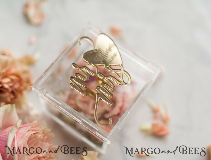 RING BEARER BOXES & PILLOWS Epoxy Wedding rings Box Clear Acryl wedding bearers, Gold glam wedding ring box • handmade ring bearer box • Mirror Gold luxury ring box