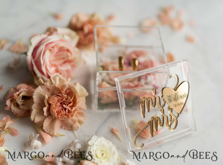 RING BEARER BOXES & PILLOWS Epoxy Wedding rings Box Clear Acryl wedding bearers, Gold glam wedding ring box • handmade ring bearer box • Mirror Gold luxury ring box