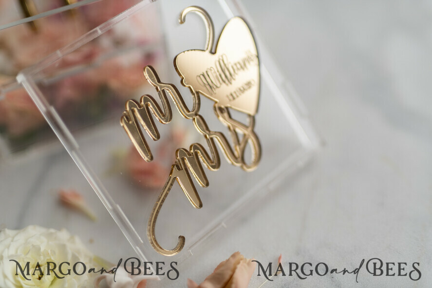 RING BEARER BOXES & PILLOWS Epoxy Wedding rings Box Clear Acryl wedding bearers, Gold glam wedding ring box • handmade ring bearer box • Mirror Gold luxury ring box