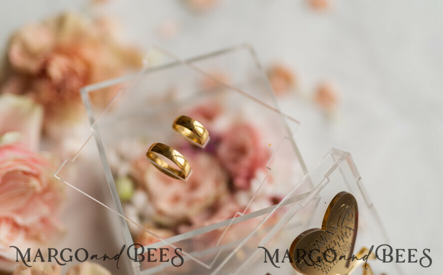 RING BEARER BOXES & PILLOWS Epoxy Wedding rings Box Gold Love wedding Box, rustic glam wedding ring box • handmade ring bearer box • Clear Transparent luxury ring box